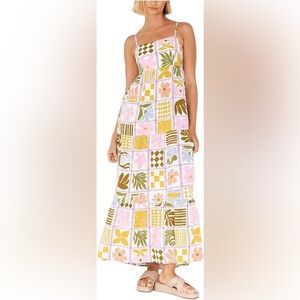 Paper Hearts Pink Floral Patchwork Tie Back Rayon Maxi Dress Small Resortwear